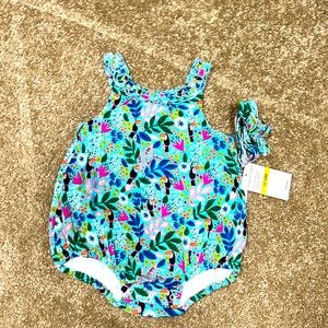 NWT adorable tuncan print bubble romper & matching headband